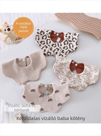 Kétoldalas bébi nyálkendő, 100% pamut, nedvszívó, uniszex, 0–3 éveseknek
