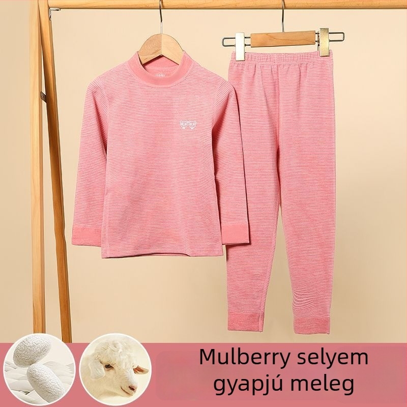 Középmagasságú galléros gyerek termikus felső- és alsóruha készlet fiúknak és lányoknak