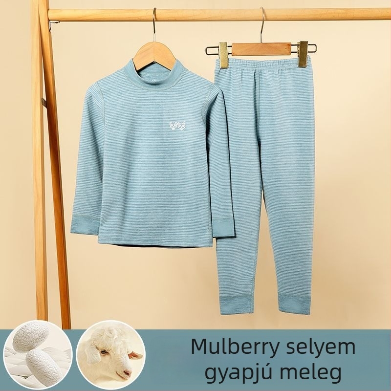 Középmagasságú galléros gyerek termikus felső- és alsóruha készlet fiúknak és lányoknak