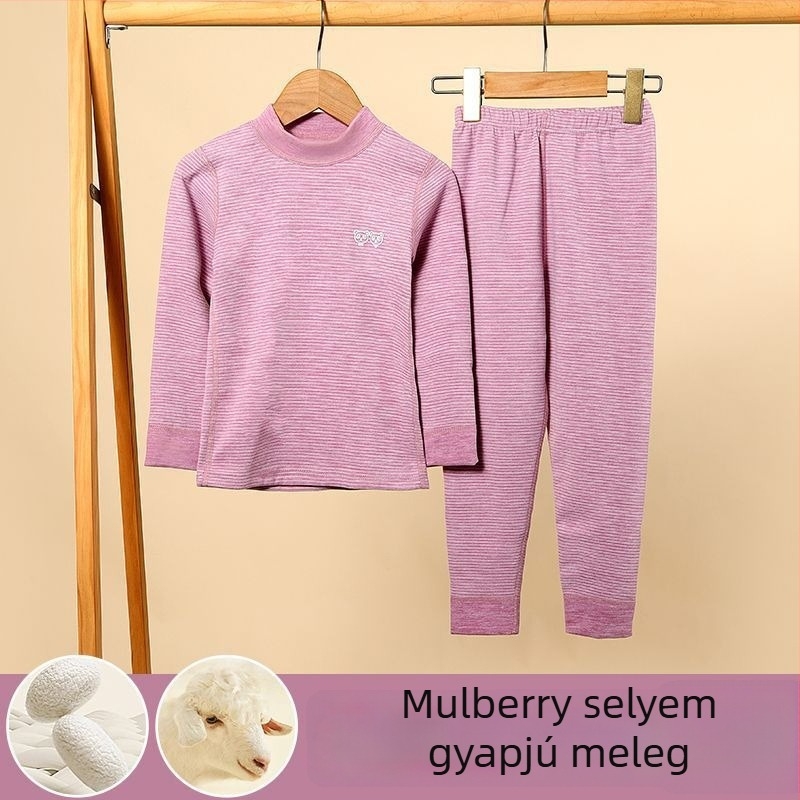 Középmagasságú galléros gyerek termikus felső- és alsóruha készlet fiúknak és lányoknak