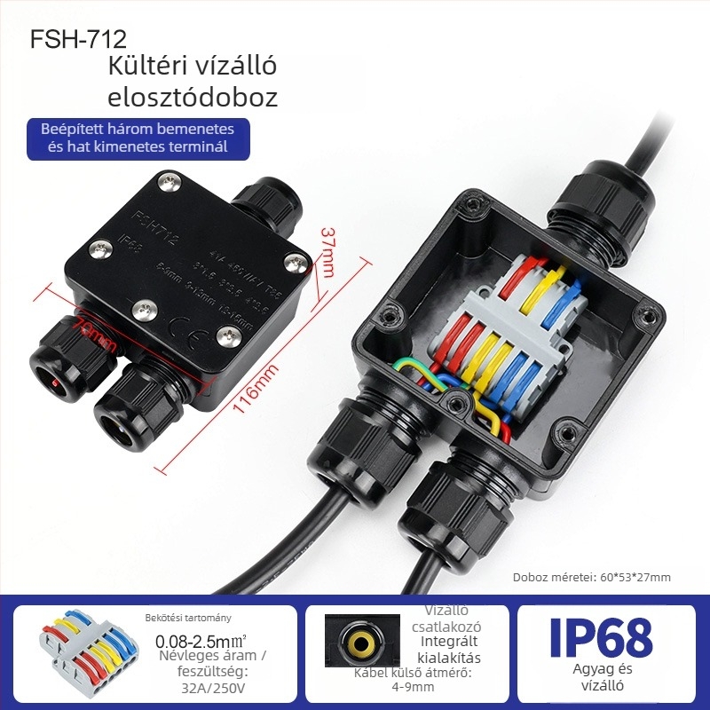 MX-0800 Kültéri vízálló kábelcsatlakozó doboz gyors terminálblokk-kal, IP68, földbe süllyeszthető, verziók: 2 bemenet/2 kimenet vagy 2 bemenet/4 kimenet