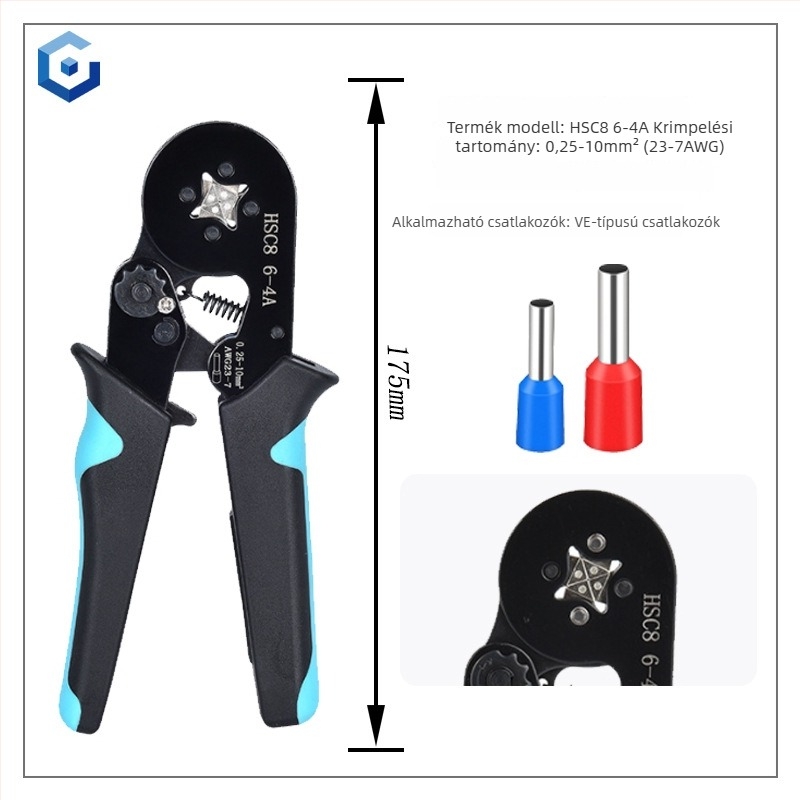 Jingyue Electric Krimpelő eszköz csőterminálhoz — speciális krimpelés csőterminálokhoz; Anyag: nikkel-kromium ötvözetes acél; Súly: 0,378