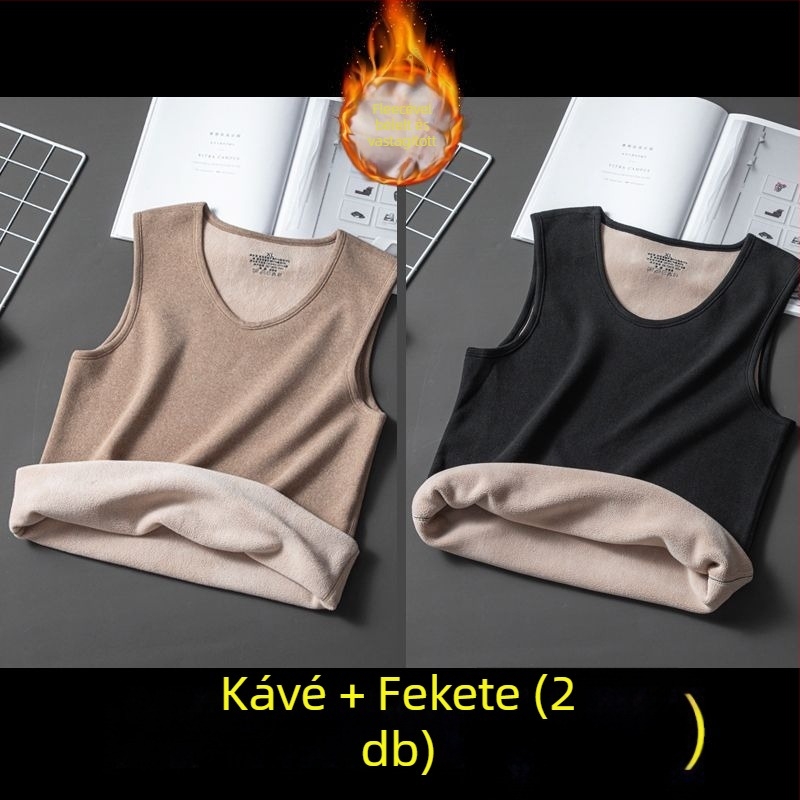 Férfi vastag fleece termo mellény belső viseletre, csíkos korduró anyagú, ujj nélküli, laza szabás