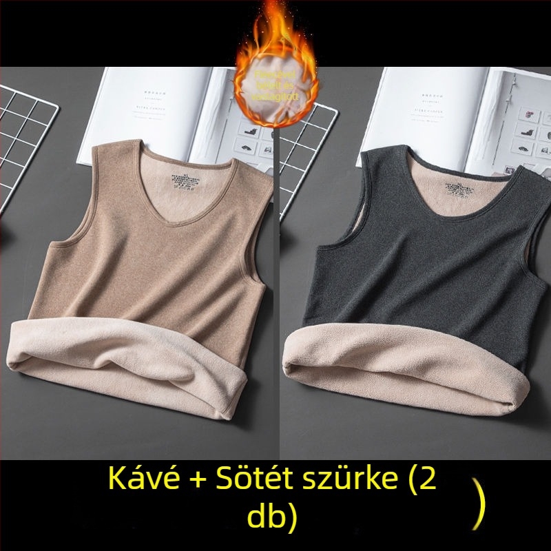 Férfi vastag fleece termo mellény belső viseletre, csíkos korduró anyagú, ujj nélküli, laza szabás