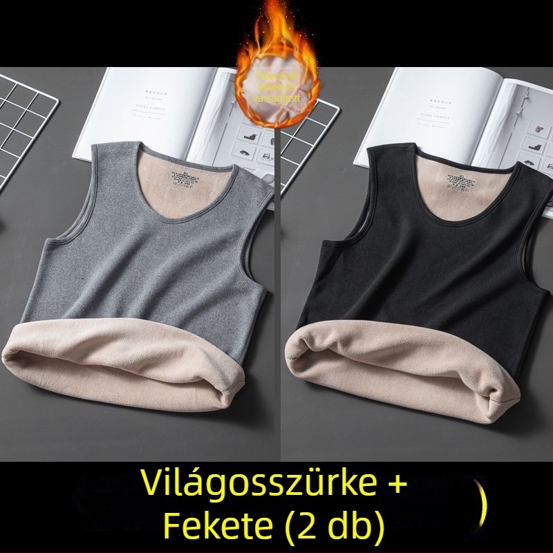 Férfi vastag fleece termo mellény belső viseletre, csíkos korduró anyagú, ujj nélküli, laza szabás