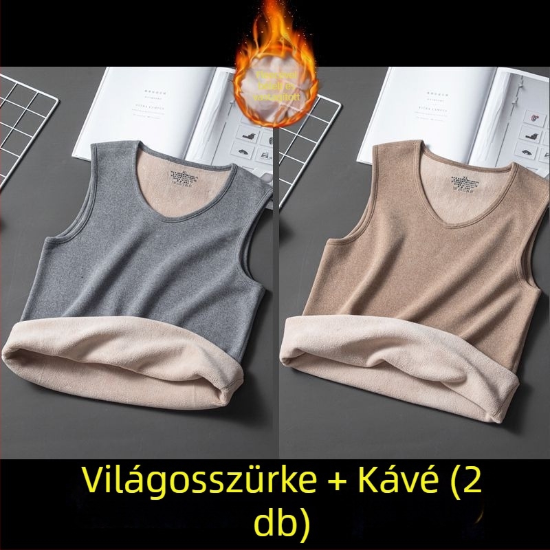 Férfi vastag fleece termo mellény belső viseletre, csíkos korduró anyagú, ujj nélküli, laza szabás