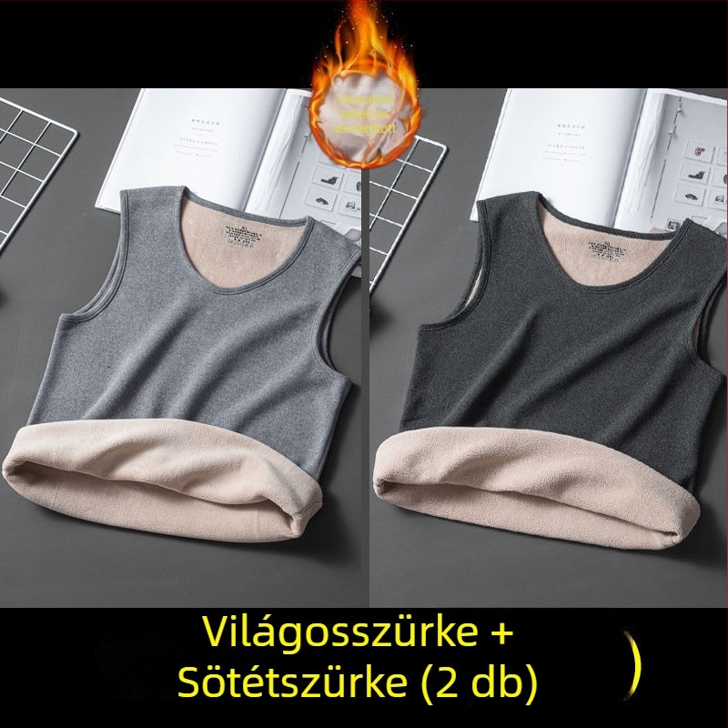 Férfi vastag fleece termo mellény belső viseletre, csíkos korduró anyagú, ujj nélküli, laza szabás