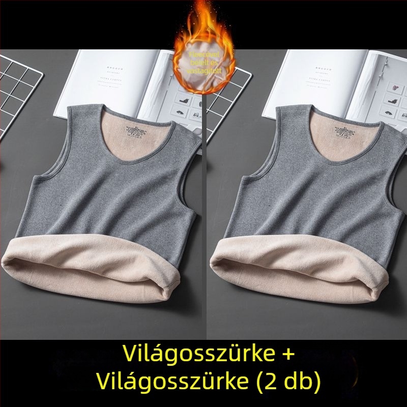 Férfi vastag fleece termo mellény belső viseletre, csíkos korduró anyagú, ujj nélküli, laza szabás