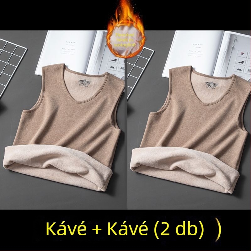 Férfi vastag fleece termo mellény belső viseletre, csíkos korduró anyagú, ujj nélküli, laza szabás