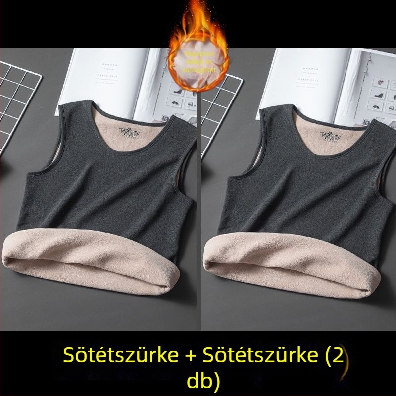 Férfi vastag fleece termo mellény belső viseletre, csíkos korduró anyagú, ujj nélküli, laza szabás