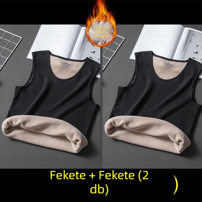 Férfi vastag fleece termo mellény belső viseletre, csíkos korduró anyagú, ujj nélküli, laza szabás