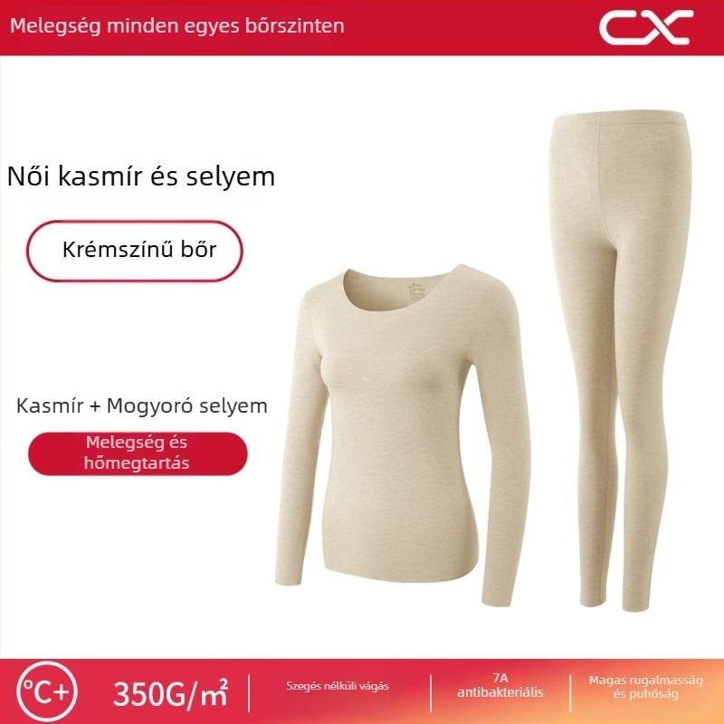 Kasmír és selyem melegítő alöltözet nőknek, hosszú ujjú felső, hosszú nadrág, extrán vastag