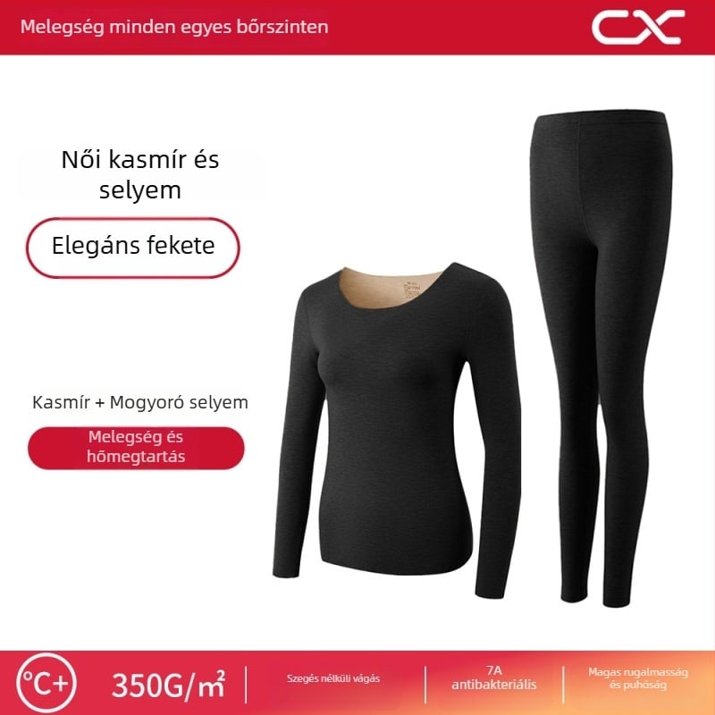 Kasmír és selyem melegítő alöltözet nőknek, hosszú ujjú felső, hosszú nadrág, extrán vastag