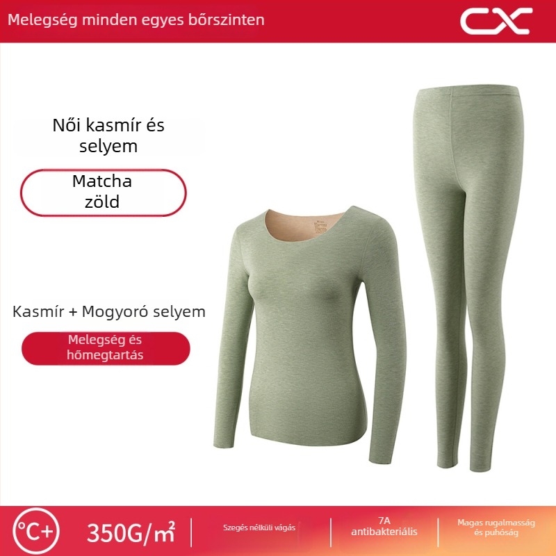 Kasmír és selyem melegítő alöltözet nőknek, hosszú ujjú felső, hosszú nadrág, extrán vastag