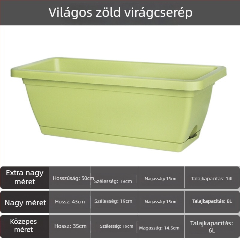 Műanyag virágcserép erkélyre, hosszúkás téglalap alakú virágtartó, nordic stílus, nagy méret, otthoni kertészkedéshez