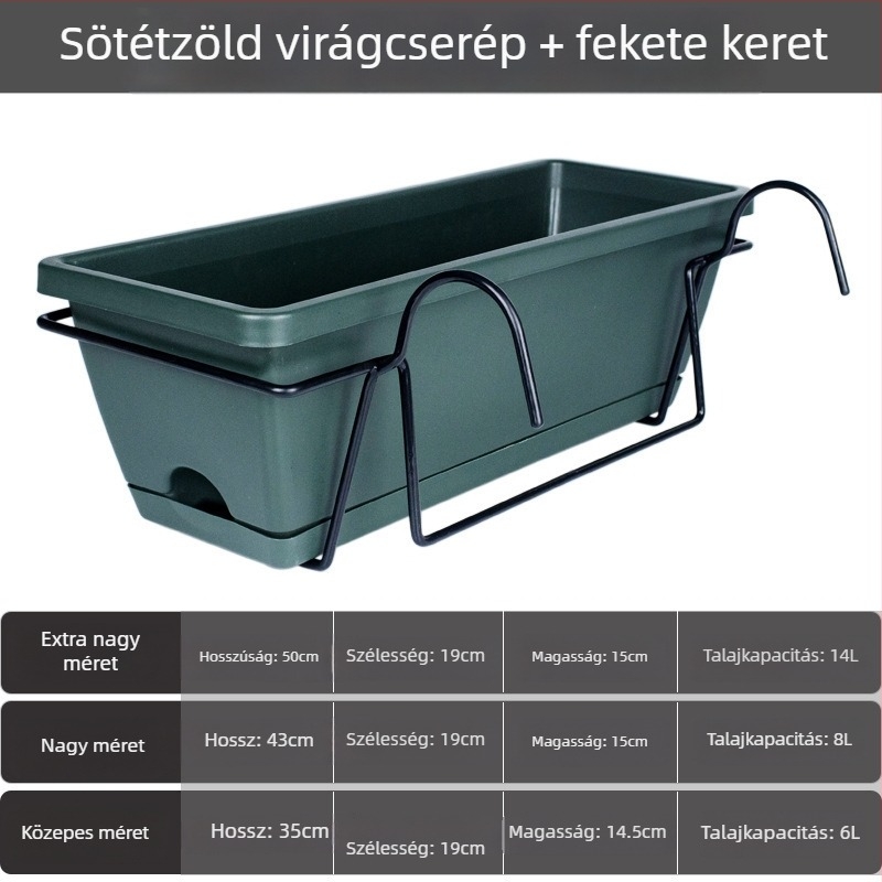 Műanyag virágcserép erkélyre, hosszúkás téglalap alakú virágtartó, nordic stílus, nagy méret, otthoni kertészkedéshez