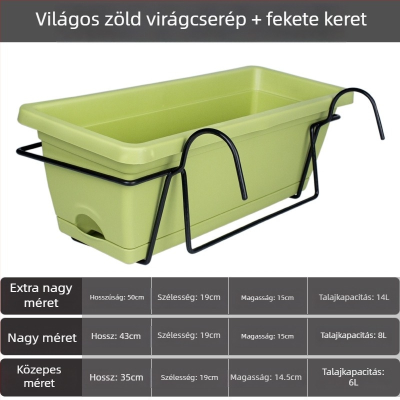 Műanyag virágcserép erkélyre, hosszúkás téglalap alakú virágtartó, nordic stílus, nagy méret, otthoni kertészkedéshez