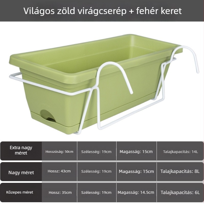 Műanyag virágcserép erkélyre, hosszúkás téglalap alakú virágtartó, nordic stílus, nagy méret, otthoni kertészkedéshez
