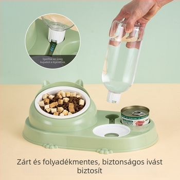Macska dupla tál automata itatással – műanyag, CUUKIEE