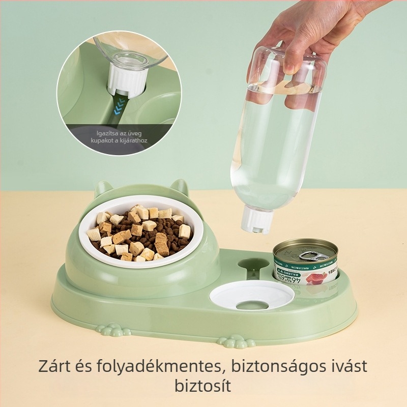 Macska dupla tál automata itatással – műanyag, CUUKIEE