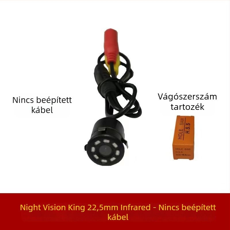 Járműre szerelt hátsó kamera infravörös éjjellátóval, CCD szenzor, vízálló, 12V tápegység