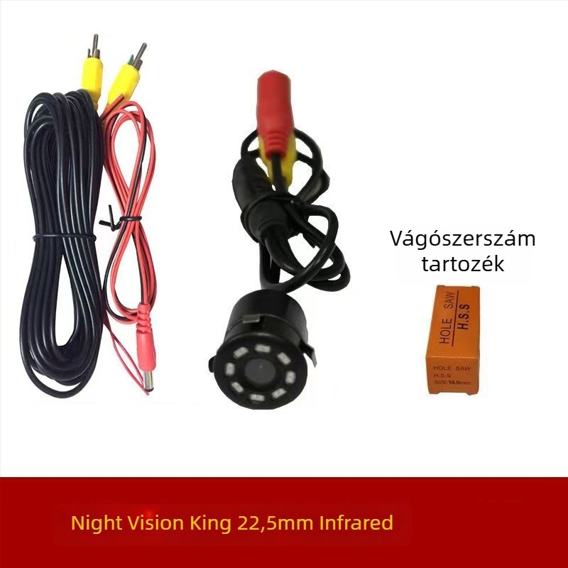 Járműre szerelt hátsó kamera infravörös éjjellátóval, CCD szenzor, vízálló, 12V tápegység