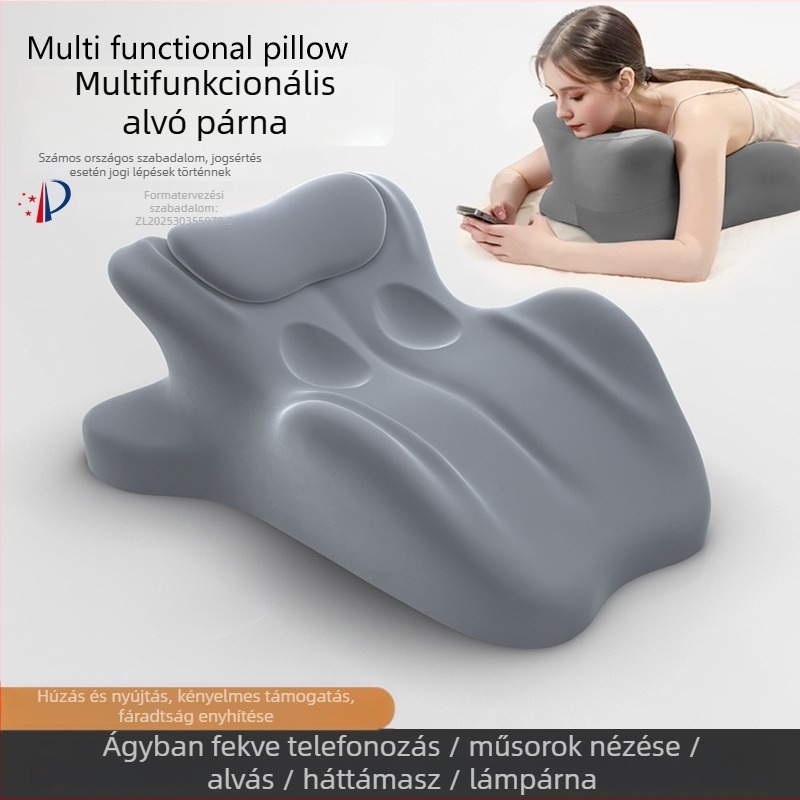 Pillangó alakú memóriahabos párna hasra fekvéshez, textil huzat, egyszínű, varrt kialakítás