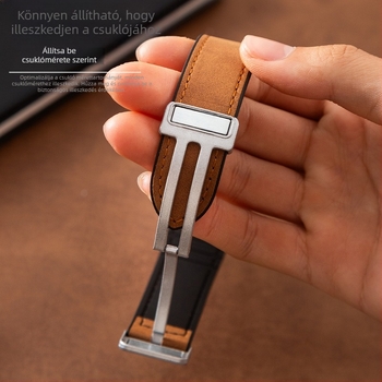 Samsung Watch és Huawei GT3 órákhoz kompatibilis óraszíj: szilikon- és Crazy Horse bőr szíj, összecsukható csattal és mágneses záródással
