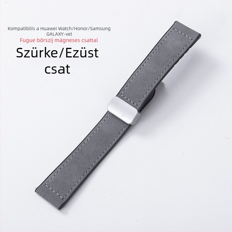 Samsung Watch és Huawei GT3 órákhoz kompatibilis óraszíj: szilikon- és Crazy Horse bőr szíj, összecsukható csattal és mágneses záródással
