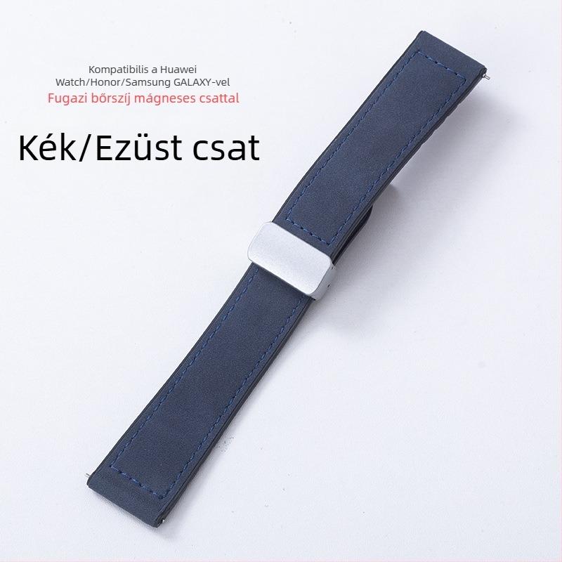 Samsung Watch és Huawei GT3 órákhoz kompatibilis óraszíj: szilikon- és Crazy Horse bőr szíj, összecsukható csattal és mágneses záródással
