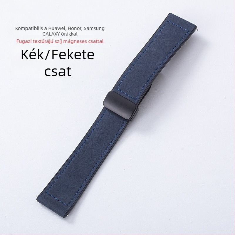 Samsung Watch és Huawei GT3 órákhoz kompatibilis óraszíj: szilikon- és Crazy Horse bőr szíj, összecsukható csattal és mágneses záródással