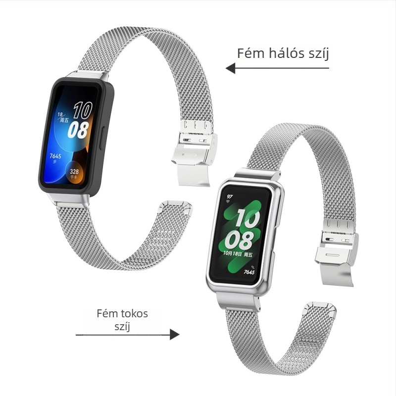 Huawei Band 9/10-hez rozsdamentes acél Milánói csattal és gyorskioldó szíj