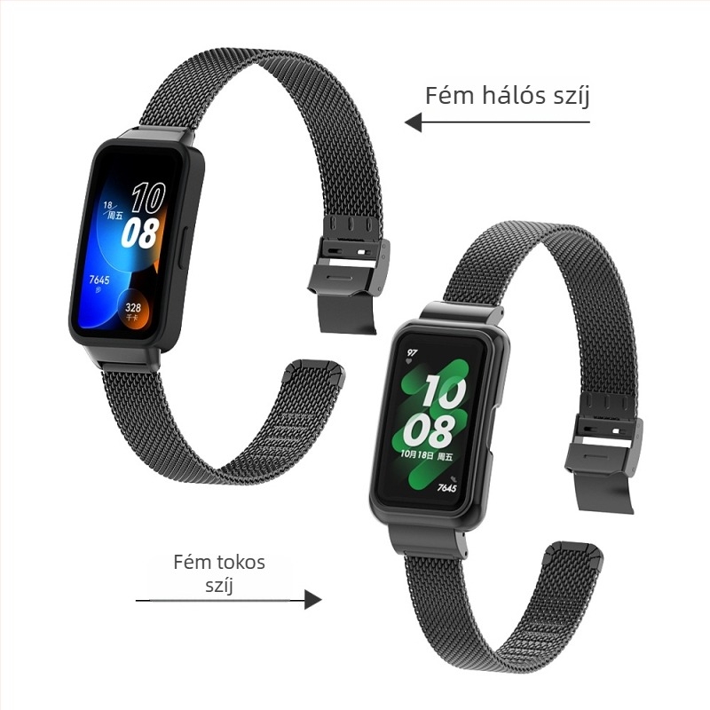 Huawei Band 9/10-hez rozsdamentes acél Milánói csattal és gyorskioldó szíj