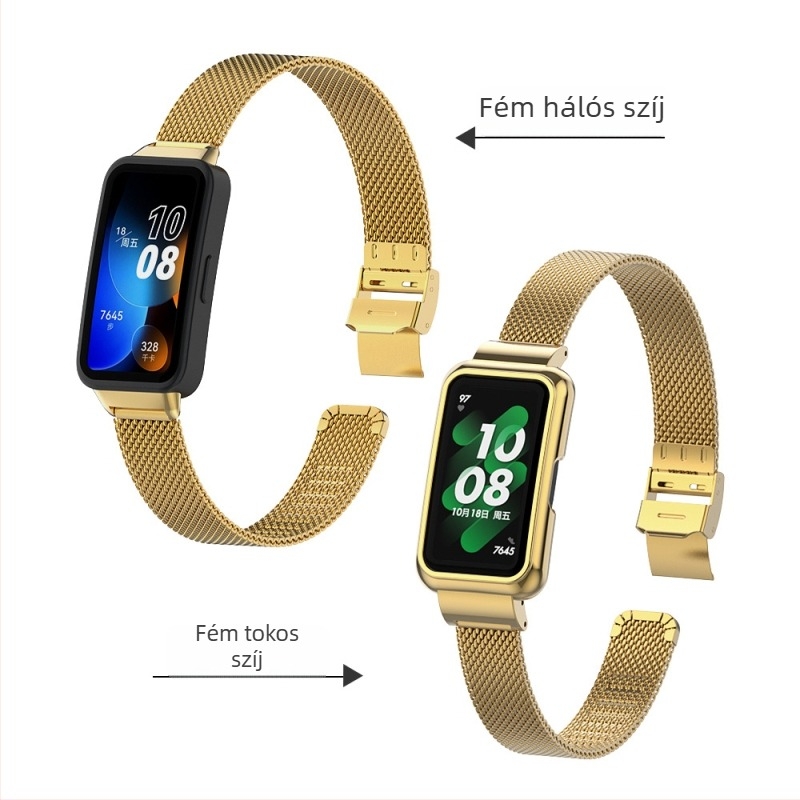 Huawei Band 9/10-hez rozsdamentes acél Milánói csattal és gyorskioldó szíj
