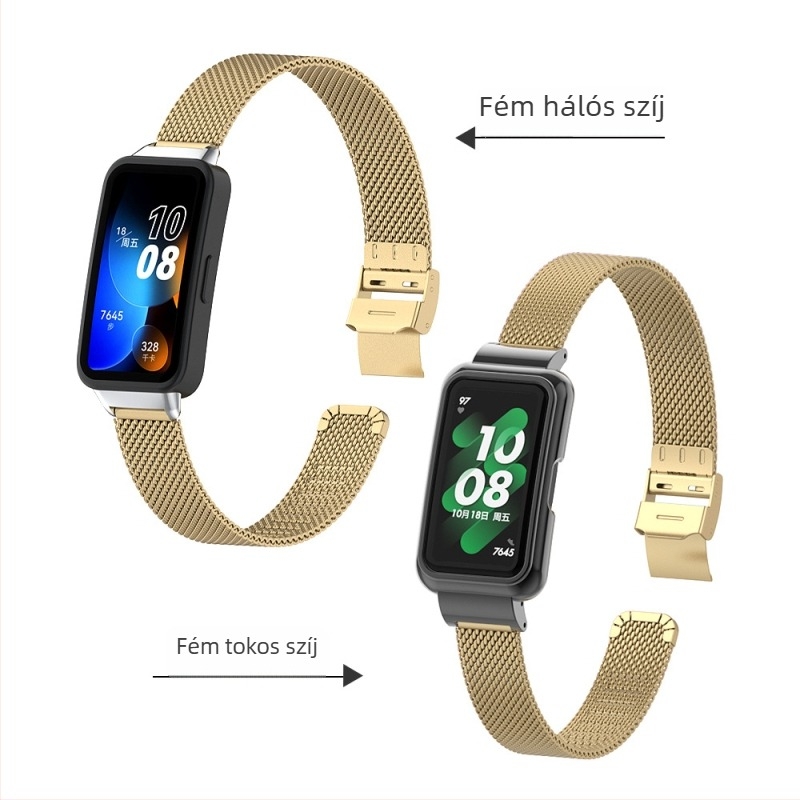 Huawei Band 9/10-hez rozsdamentes acél Milánói csattal és gyorskioldó szíj