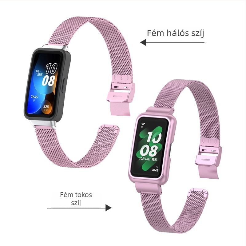 Huawei Band 9/10-hez rozsdamentes acél Milánói csattal és gyorskioldó szíj
