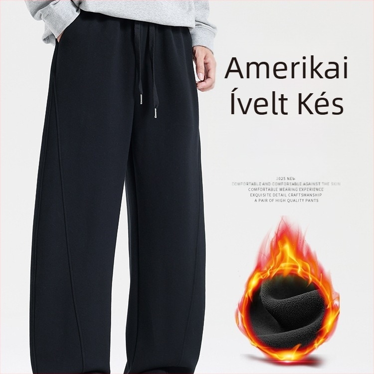 Férfi téli egyenes szabású, laza sportnadrág fleece-beléssel, vastag