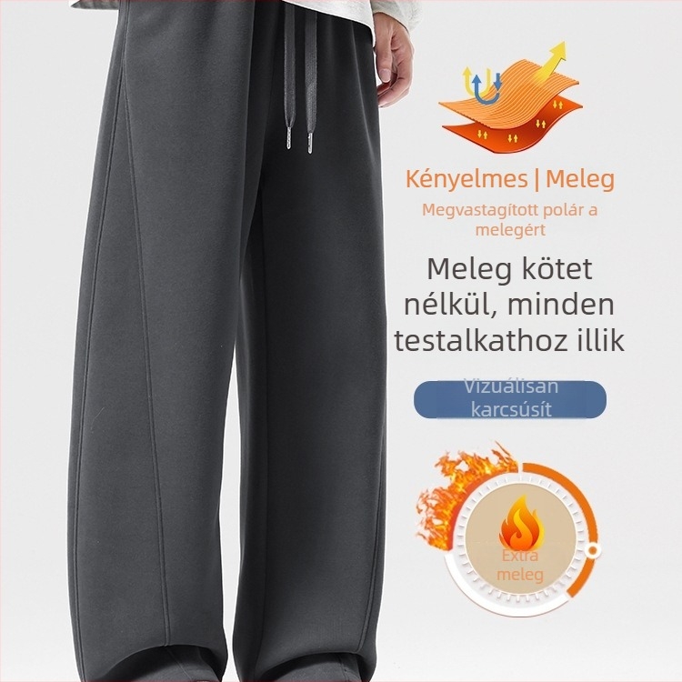 Férfi téli egyenes szabású, laza sportnadrág fleece-beléssel, vastag