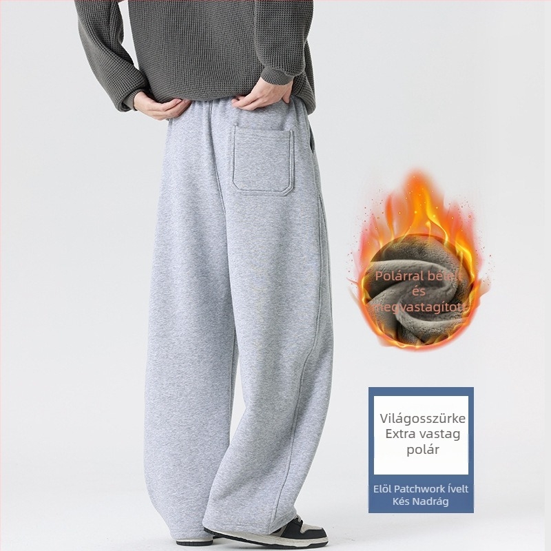 Férfi téli egyenes szabású, laza sportnadrág fleece-beléssel, vastag