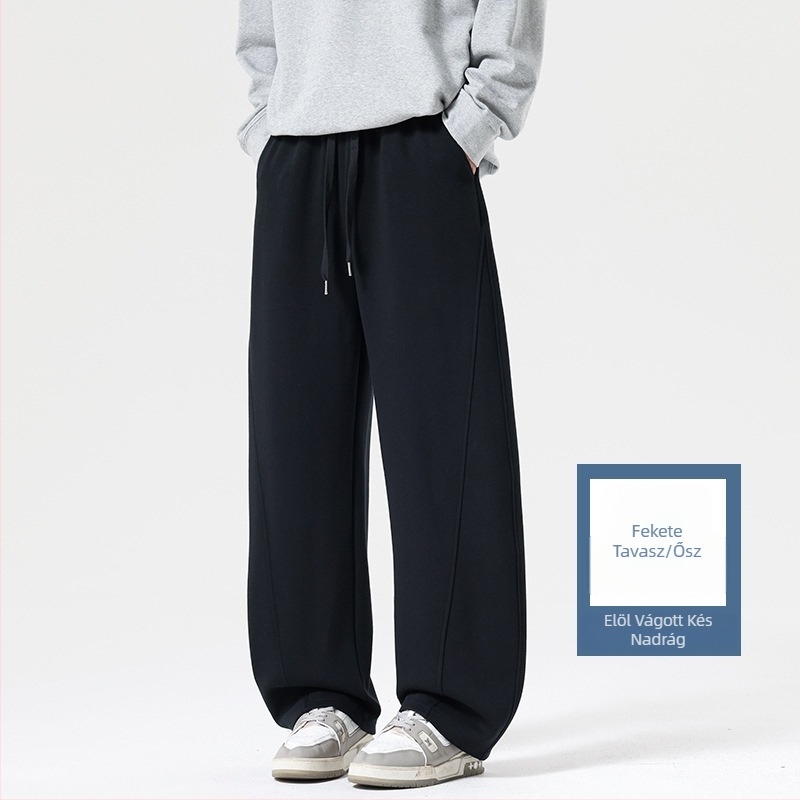 Férfi téli egyenes szabású, laza sportnadrág fleece-beléssel, vastag