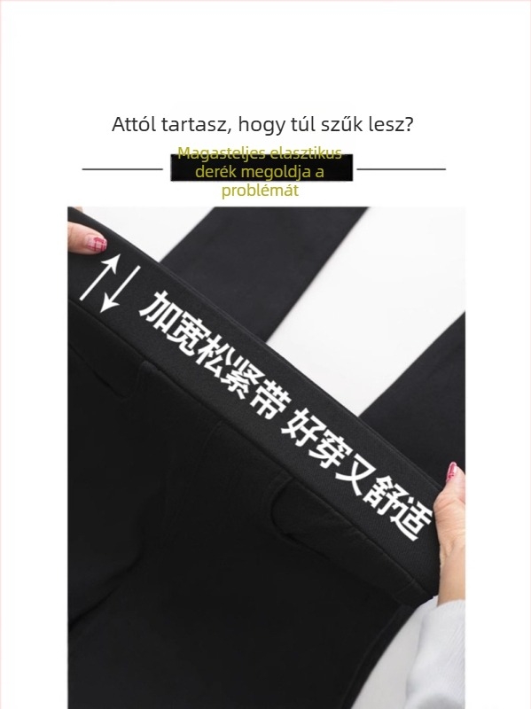Romina női fekete viszkóz nadrág, magas derék, szűk fazon, rugalmas