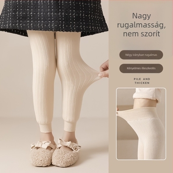 Lányoknak készült vastag téli pamut leggings fleece belső béléses, 3–8 éveseknek
