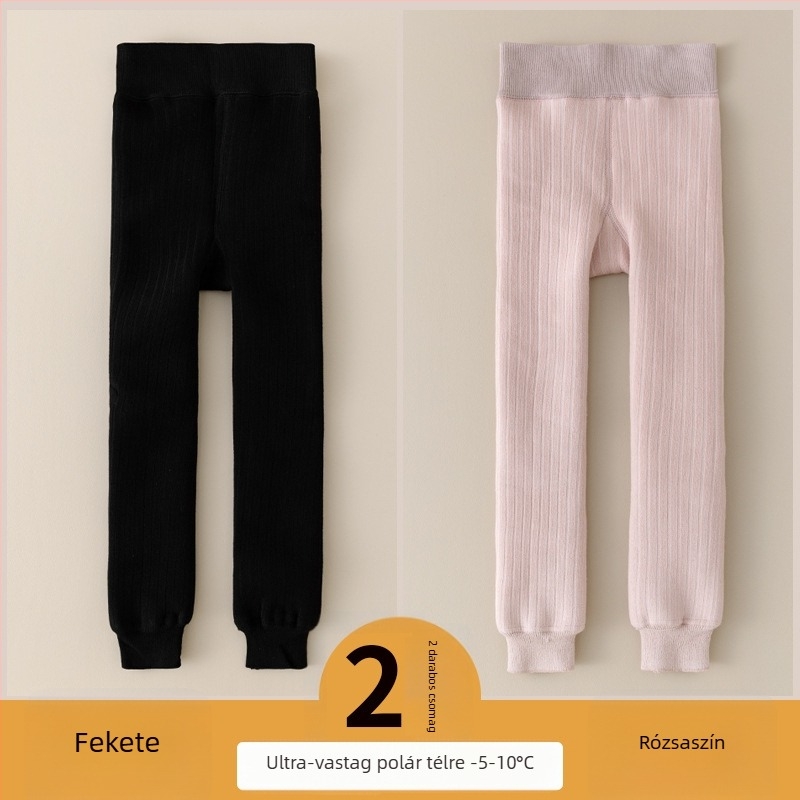 Lányoknak készült vastag téli pamut leggings fleece belső béléses, 3–8 éveseknek
