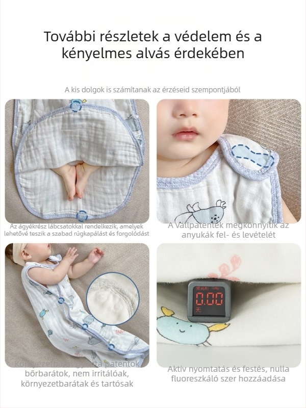 Csecsemő mellényes hálózsák, rövid ujj nélkül, négy réteg géz-pamut, nyárra és minden évszakra