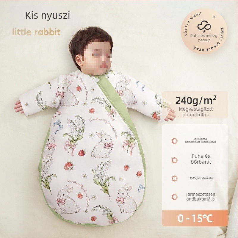 Őszi–téli vastag babaszák, újszülötteknek és gyerekeknek, hőmérséklet-szabályozó, univerzális, kasmírtöltet, külső 100% pamut
