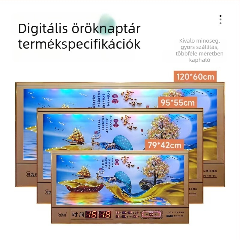 LED falióra elektronikus örök naptárral, dekoratív gyémántporcelán kép, 24 napos periódus