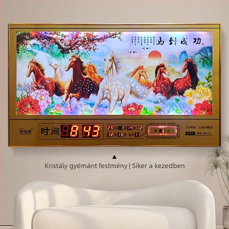 LED falióra elektronikus örök naptárral, dekoratív gyémántporcelán kép, 24 napos periódus