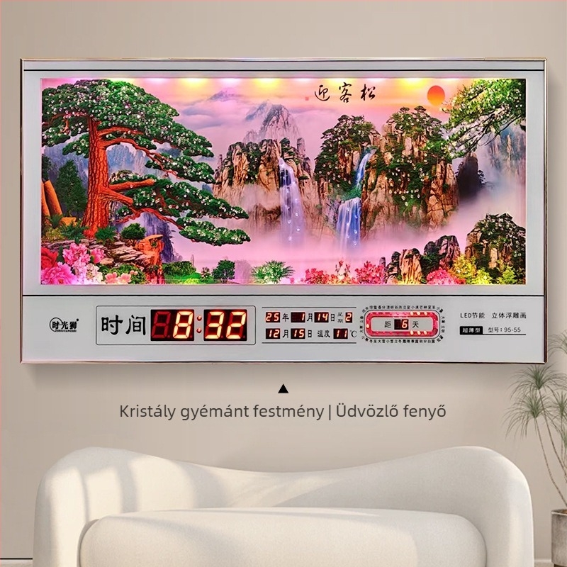 LED falióra elektronikus örök naptárral, dekoratív gyémántporcelán kép, 24 napos periódus