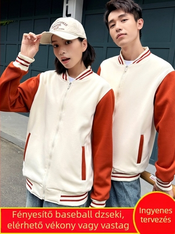 Blokkos mintázatú baseballdzseki cipzárral, álló gallérral, laza szabás, logónyomtatás
