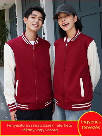 Blokkos mintázatú baseballdzseki cipzárral, álló gallérral, laza szabás, logónyomtatás